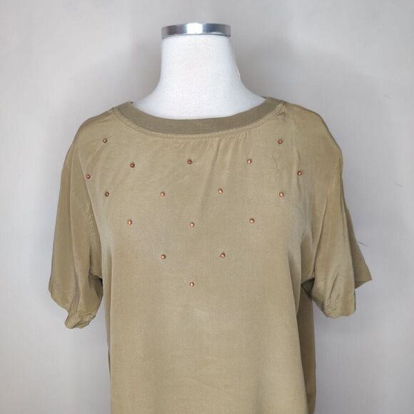 Sunny Leigh 100% Silk Blouse Top Short Sleeve Beaded - Picture 2 of 8